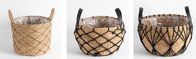 hand woven rush basket plant pot with plastic liner