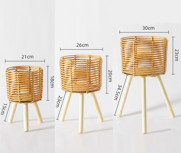 hand woven pe rattan basket plant pot with stand