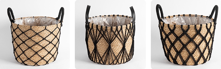 hand woven rush basket plant pot with plastic liner