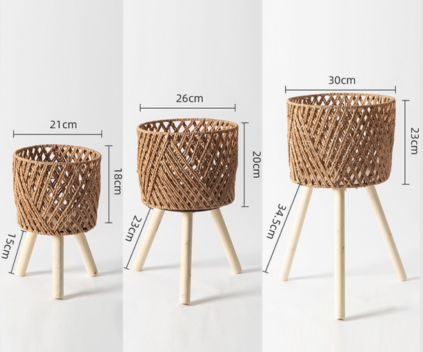 hand woven paper rope basket plant pot with stand