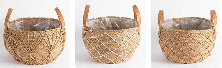 hand woven rush basket plant pot with plastic liner