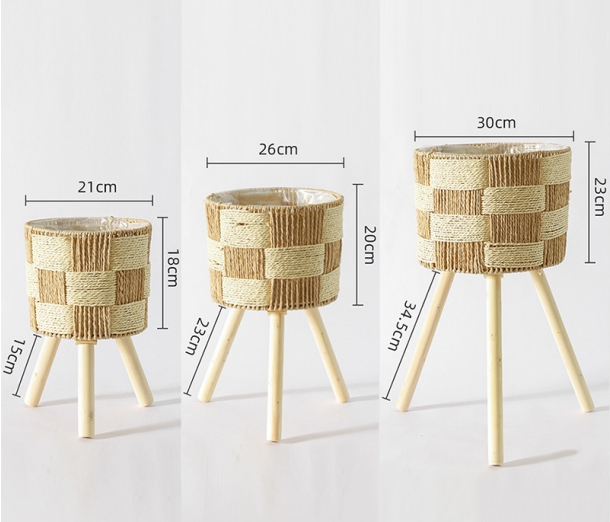 hand woven paper rope basket plant pot with stand