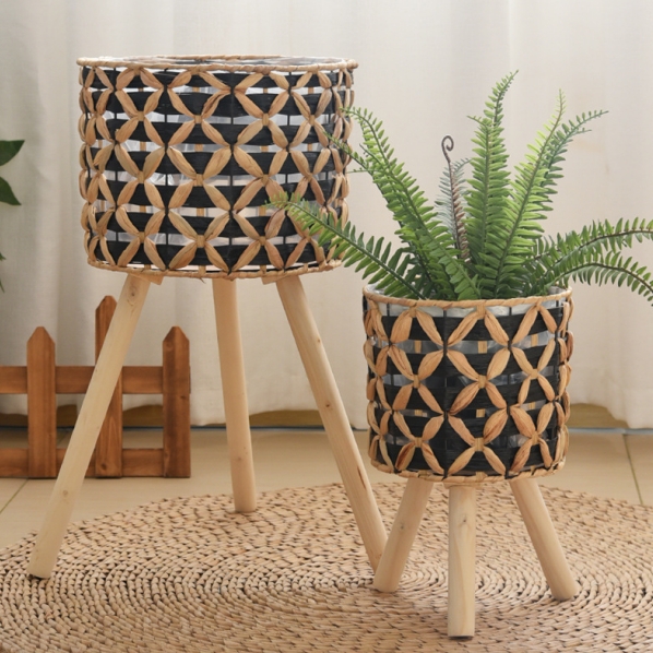 hand woven paper rope basket plant pot with stand