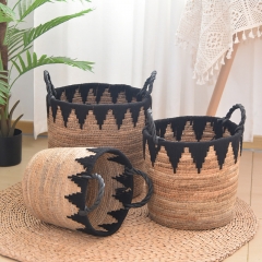 hand woven basket plant pot with cotton rope wrapped handle