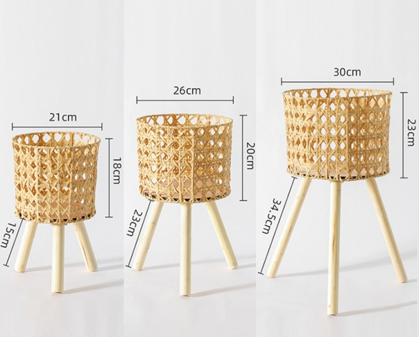 hand woven pe rattan basket plant pot with stand